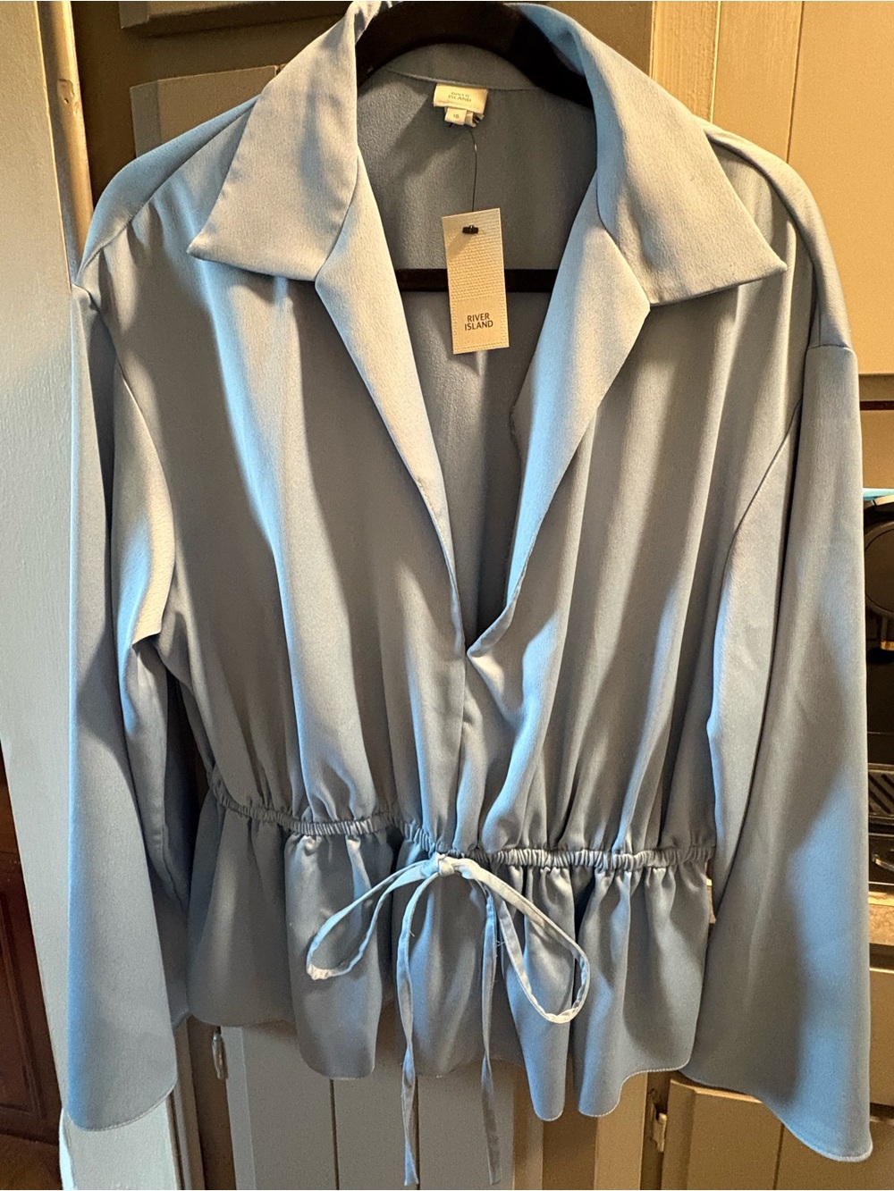 River Island Light Blue Drawstring Peplum Blouse